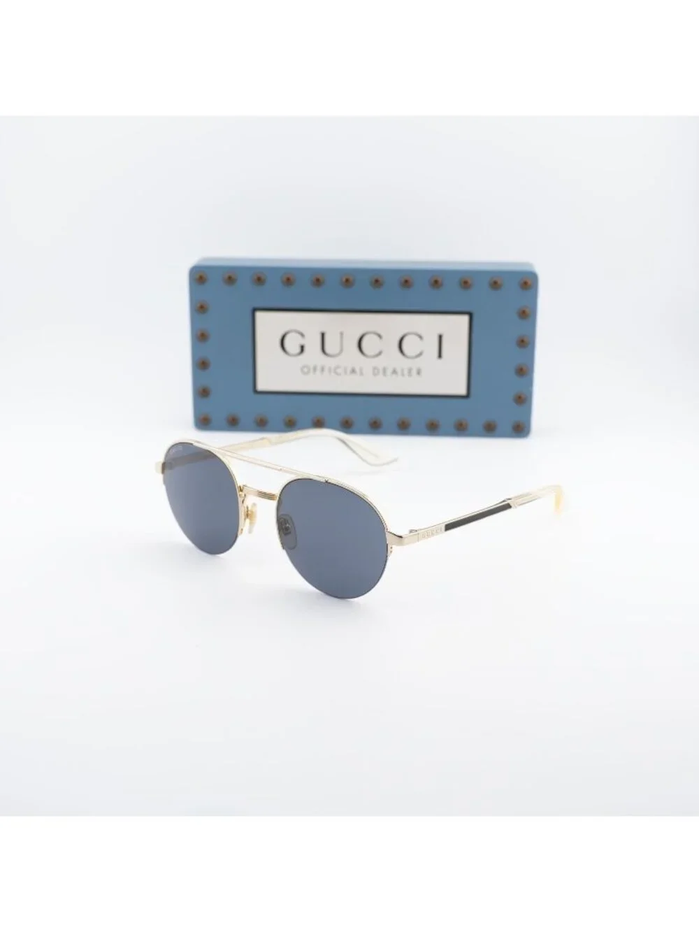 Gucci GG0984S 001 Round Unisex Sunglasses - Gold / Grey